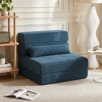 HOMCOM 3‑in‑1 Klapp‑Schlafsofa, 1‑Sitzer klappbarer Sessel in Kordvelours, Seitentaschen, Kopfkissen, Blau(m-2)