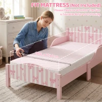 AIYAPLAY Lit Enfant 70 x 140 cm, Lit pour Enfant avec Barrière de Sécurité et Sommier à Lattes en Bois, Motif Nœud, Rose(m-8)