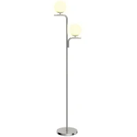 HOMCOM LED Floor Lamp, Modern Standing Lamp with 3 Colour Temperatures, Globe Glass Shades and Foot Switch, Silver Tone(m-13)