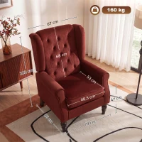 HOMCOM Poltrona para Quarto em Veludo Gelo com Assento Amplo e Pernas em Madeira de Eucalipto Vinho Tinto(m-3)