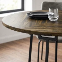 HOMCOM Dining Table Space Saving Kitchen Table Spliced Tabletop Conical Metal Base 120 cm Round Rustic Brown(m-10)