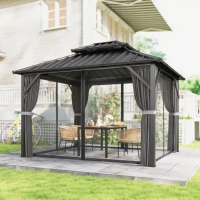 Outsunny Gazebo 3 x 3,6 m à Toit Rigide avec Toit Double en Acier Galvanisé, Structure en Aluminium, Gris Foncé(m-2)