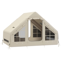 Outsunny Inflatable Camping Tent with Pump, Stove Jack Hole, Easy Setup 2-4 Person Family Blow Up Tent, Waterproof Glamping Luxury Inflatable Tent, Mesh Windows, Doors, Hook, Carry Bag, Beige