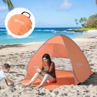 Outsunny Abri de plage tente de plage pliable pop-up automatique instantané protection UV fenêtre arrière grand tapis de sol orange(m-11)