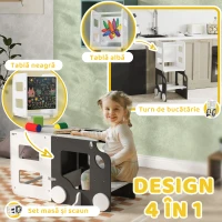 AIYAPLAY Scară Montessori 4 în 1 pentru Copii cu 2 Table și Set Masă cu Scaun, din Lemn, 58x46x92 cm, Alb(m-4)