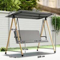 Outsunny Balancelle de Jardin 3 Places, Balançoire Extérieure avec Toit réglable et Coussin Épais Amovible, 208x125x180cm, Gris(m-3)