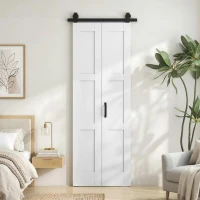 HOMCOM Porta Scorrevole Pieghevole in Legno 71.2x213.4 cm con Binario in Acciaio, Maniglia, Guida e Ruote, Bianca e Nera(m-9)