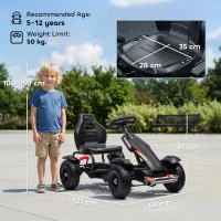 HOMCOM Metal Kids Pedal Go Kart with Adjustable Seat Inflatable Tyres Black(m-3)