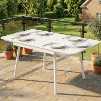 Outsunny Table de Jardin Rectangulaire pour 4-6 Personnes, Plateau en WPC et Cadre en Métal, Pieds Réglables, 140x80x75cm, Blanc(m-11)