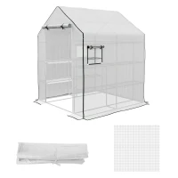 Outsunny Cubierta de Repuesto para Invernadero 140x143x190cm con Ventana Puerta Enrollable Anti-UV para Plantas Jardín Blanco(m-11)