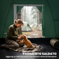 Outsunny Tenda da Campeggio 5 Posti Idrorepellente con Protezione UV, Pali in Fibra di Vetro, 4.55x2.2x1.8 m, Verde(m-5)