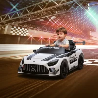 AIYAPLAY Auto Electric pentru Copii de 3-8 Ani Mercedes-AMG 12V cu Telecomandă, Faruri LED, Roți pentru Transport, Alb(m-2)