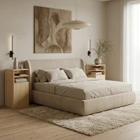 HOMCOM Slim Bedside Table Set of 2, Narrow Bedside Cabinet with Open Cubbies and Cupboard for Bedroom Living Room, Oak(m-12)
