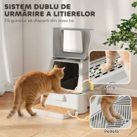 PawHut Litieră pentru Pisici Închisă de 80L cu Tavă Detașabilă, din ABS și Oțel Inoxidabil, 63x43x43 cm, Gri Deschis(m-8)