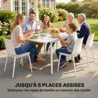Outsunny Table de Jardin Rectangulaire pour 4-6 Personnes, Plateau en WPC et Cadre en Métal, Pieds Réglables, 140x80x75cm, Blanc(m-4)