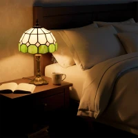 HOMCOM Handmade Art Deco Glass Table Lamp - White/Green(m-2)