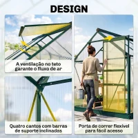 Outsunny Estufa de Jardim 2x2,5m de Policarbonato e Alumínio Estufa com  Clarabóia Proteção UV 30 e Base 4,79 m² para Vasos Cultivos de Plantas e Flores Transparente(m-4)