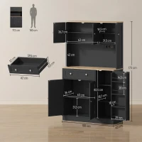 HOMCOM Hoher Küchenschrank, Küchenschrank, Ladestation, 6 Türen, Arbeitsfläche, Gewürzhalter, 100x40x173cm, schwarz(m-3)