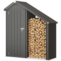 Outsunny Holzlager für draußen mit Werkzeugschrank, 0,77 m², 150x66x162 cm, aus verzinktem Stahl, Dunkelgrau(m-6)
