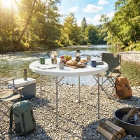 Outsunny Tavolo da Campeggio Pieghevole Rotondo in Metallo e HDPE, 120x120x74 cm, Bianco(m-8)