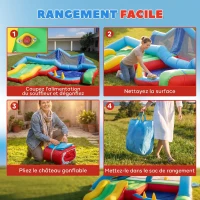 AIYAPLAY Château gonflable 4 en 1, aire de jeux avec souffleur, toboggan, piscine à balles, jeu de lancer d'anneaux, multicolore(m-7)