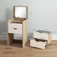 HOMCOM Măsuță de Toaletă cu Oglindă Rabatabilă și Scaun, Compactă, Stejar și Alb(m-3)