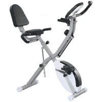 SPORTNOW Five-in-one Foldable Exercise Bike, Stationary Bike with Arm Workout Bands, LDC Monitor, Phone Holder, White(m-1)