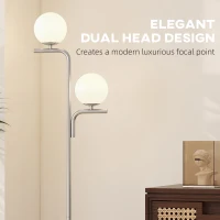 HOMCOM LED Floor Lamp, Modern Standing Lamp with 3 Colour Temperatures, Globe Glass Shades and Foot Switch, Silver Tone(m-4)