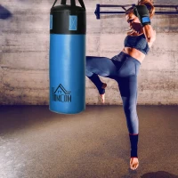 HOMCOM Set Sacco da Boxe da Appendere con Guantoni, Sacco per Pugilato a 3 Strati con Borsa di Trasporto, Blu(m-10)