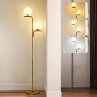HOMCOM LED Floor Lamp, Modern Standing Lamp with 3 Colour Temperatures, Globe Glass Shades and Foot Switch, Gold Tone(m-2)