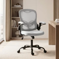 HOMCOM Silla de Oficina Ergonómica, Sillón de Oficina de Malla, Reposabrazos Abatibles, Altura Ajustable, Función de Balanceo, Gris(m-2)