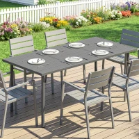Outsunny Table de jardin pour 6 personnes, 165 x 80 cm, table à manger extérieure rectangulaire avec plateau à lattes en métal(m-8)