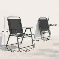 Outsunny Lot de 4 chaises de jardin pliantes avec accoudoirs, chaises d'extérieur avec assise large en textilène, noir(m-3)