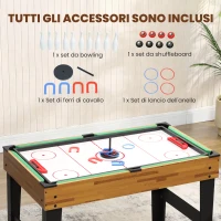 SPORTNOW Tavolo da Gioco 13 in 1 con Calciobalilla, Ping Pong, Air Hockey, Biliardo, Scacchi e Altri, Noce(m-9)