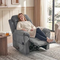 HOMCOM Sillón relax con masaje y calor, reposacabezas ajustable y función ahorradora de espacio, gris(m-2)