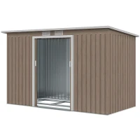 Outsunny Depozit de Grădină din Oțel cu 2 Orificii de Aerisire și 2 Uși Glisante, 280 x 130 x 172 cm, Gri Lemn(m-12)