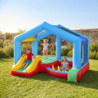 AIYAPLAY Château gonflable 4 en 1, aire de jeux avec souffleur, toboggan, piscine à balles, jeu de lancer d'anneaux, multicolore(m-11)