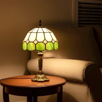 HOMCOM Handmade Art Deco Glass Table Lamp - White/Green(m-10)