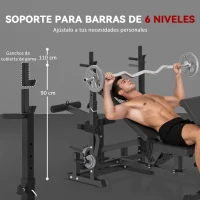 HOMCOM Banco de Pesas Banco de Musculación Multifuncional con Respaldo Reclinable y Altura Ajustable para Entrenamiento Fitness en Casa 210x110x103-123 cm Negro(m-5)