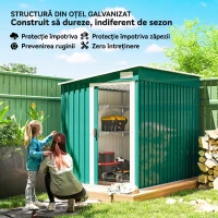 Outsunny Depozit pentru Unelte din Metal 1.5x2m cu Bază, Ușă Glisantă și Acoperiș Înclinat, Verde(m-4)