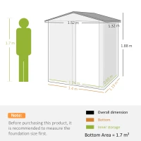 Outsunny Magazie de Grădină pentru Unelte din Oțel cu Acoperiș Înclinat și 4 Guri de Aerisire, 152x132x188 cm, Gri(m-3)