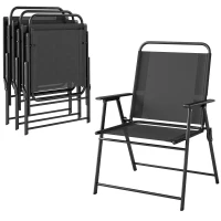 Outsunny Lot de 4 chaises de jardin pliantes avec accoudoirs, chaises d'extérieur avec assise large en textilène, noir(m-1)