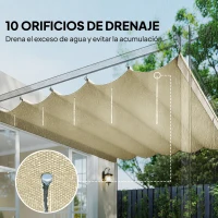 Outsunny Cubierta para Techo Retráctil de 2,5x2,55m para Pérgola 3x3 Tela de Repuesto con 10 Orificios de Drenaje Crema(m-6)