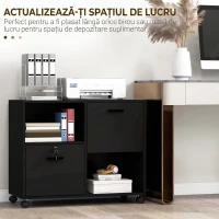 Vinsetto Dulap de Birou cu 2 Sertare pentru Dosare si Rafturi Deschise din PAL, Manere din Otel, Roti cu Blocare, 80x40x66cm, Negru(m-4)