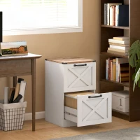 HOMCOM Caisson de Bureau avec 2 Tiroirs, Dossiers Suspendus pour Formats Lettre/A4, Style Rustique, 40x40x71cm, Blanc(m-2)