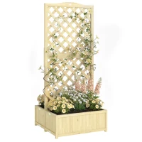 Outsunny Jardinière avec Treillis Carré Potager Bois Pliable Double Bac à Fleurs pour Plantes Grimpantes 73 x 70 x 170 cm Naturel(m-15)