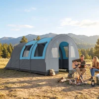 Outsunny Tienda de Campaña Plegable para 3 Personas con 2 Habitaciones y Bolsa de Transporte Impermeable 480x260x200 cm Gris(m-8)