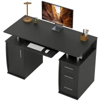 HOMCOM Escritorio de ordenador 120 x 55 cm con bandeja para teclado, 3 cajones, para dormitorio, hogar, negro(m-7)