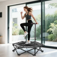 SPORTNOW 42" Foldable Mini Trampoline, One-Step Fold & Open, Rebounder Trampoline with 3-Level Adjustable Handle for Adults(m-14)