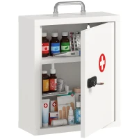HOMCOM Wall Mount Medicine Cabinet with Combination and Key Lock, 3 Tier Steel First Aid Cabinet, White(m-14)